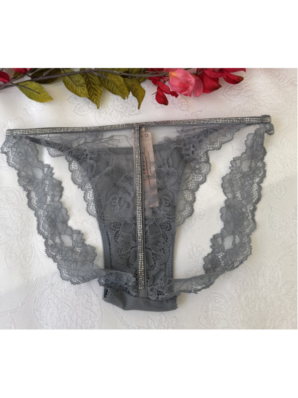 VICTORIA'S SECRET XS BLUE RHINESTONE T BACK MINI STRING BIKINI VERY SEXY PANTIES